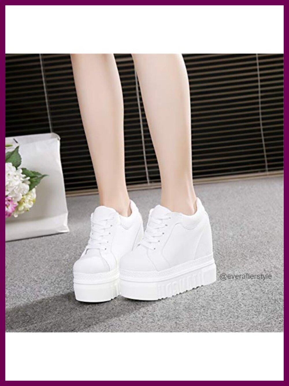 Women Platform Sneakers Hidden Heel Wedge Walking Shoes Lace Up Canvas - Picture 4 of 5